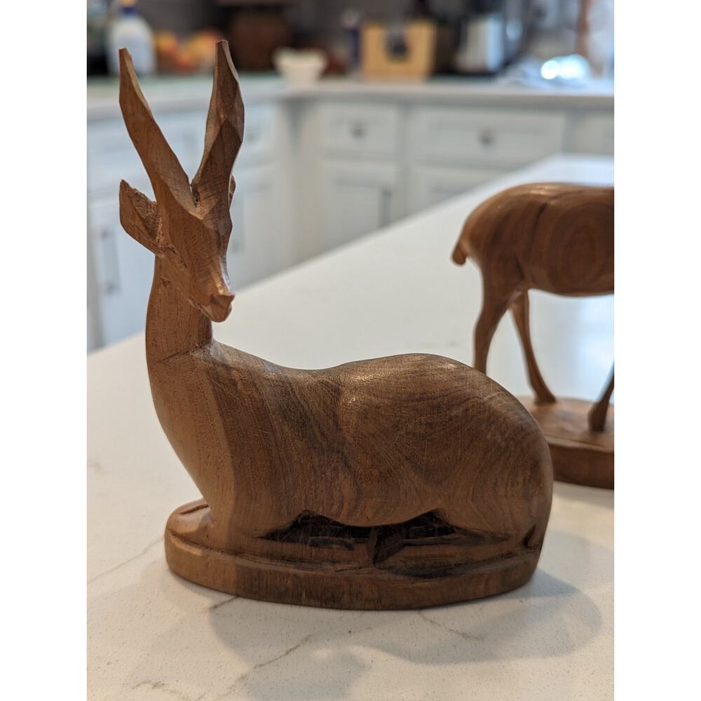 Carved Antelopes Set Of 3 Teak Wood Sculptures Hand carved Safari African... - Picture 14 of 14